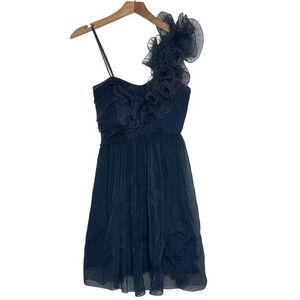BCBGeneration women’s 0 charcoal gray‎ ruffled 1 shoulder ruched A-line dress
